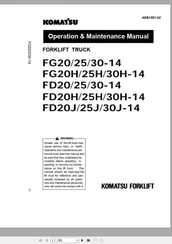 Komatsu Forklift Truck FD20J 12 11222 up Operation Maintenance Manual AEB14E1 02 1