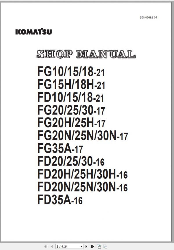 Komatsu Forklift Truck FD30 16 Shop Manual SEN05692 04b 1