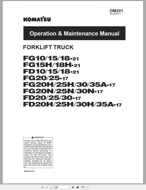 Komatsu Forklift Truck FD35A 17 M231 300001 up Operation Maintenance Manual OM201 1
