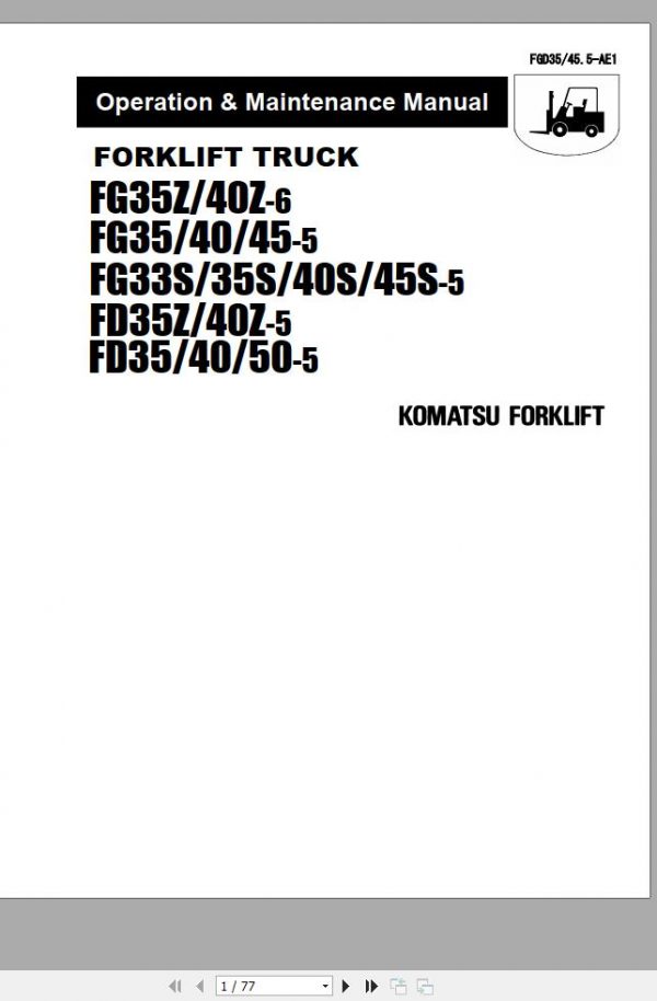 Komatsu Forklift Truck FD40 5 30001A up Operation Maintenance Manual FGD35 45 1