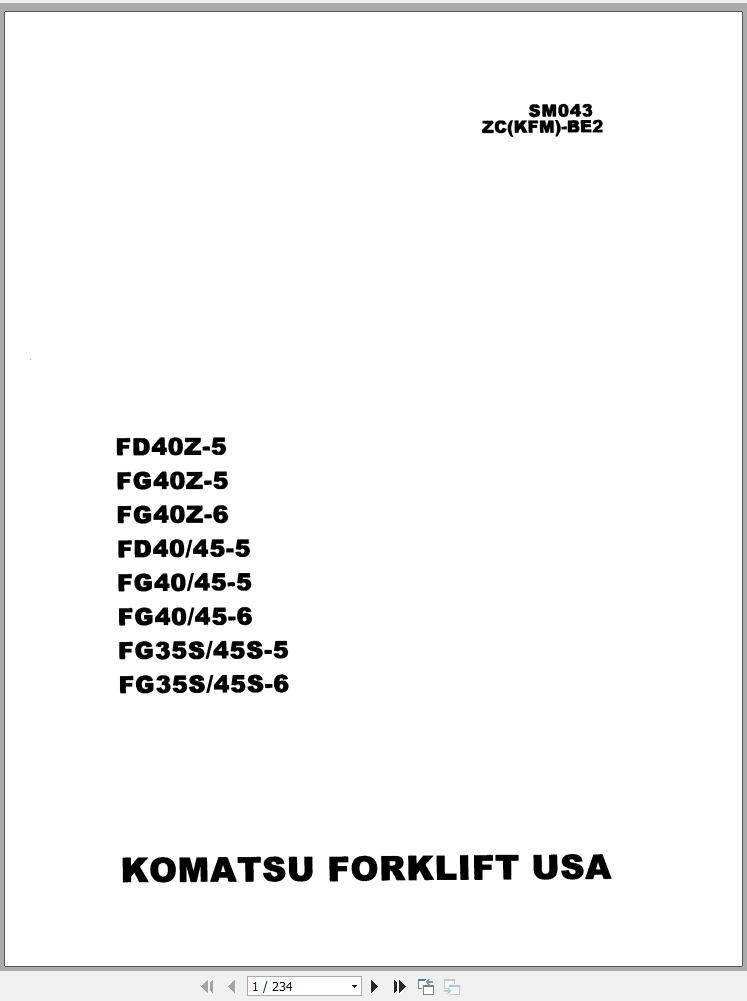 Komatsu Forklift Truck FD40 5 30001A up Shop Manual SM043 1