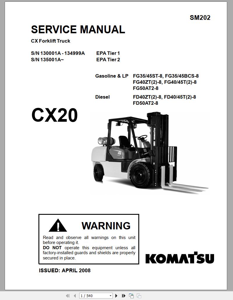 Komatsu Forklift Truck FD40ZT2 8 130001A up 134999A 135001A Shop Manual SM202 1