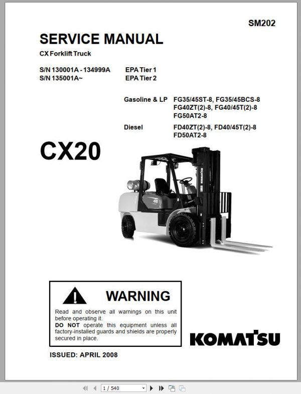 Komatsu Forklift Truck FD45T 8 130001A up 134999A 135001A Shop Manual SM002 1