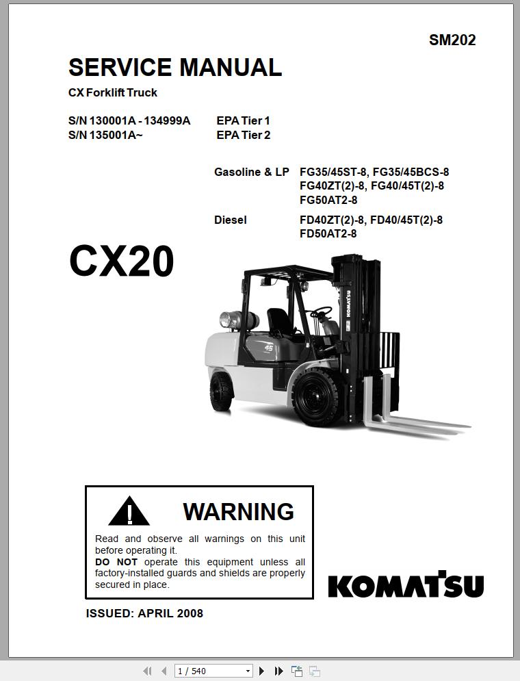 Komatsu Forklift Truck FD45T2US 8 130001A up 134999A 135001A Shop Manual SM002 1