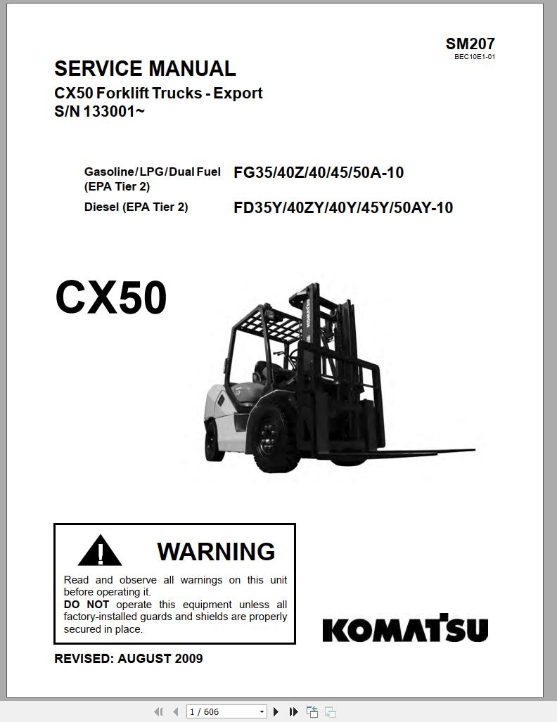 Komatsu Forklift Truck FD50AY 10 133001 up Shop Manual SM207 1
