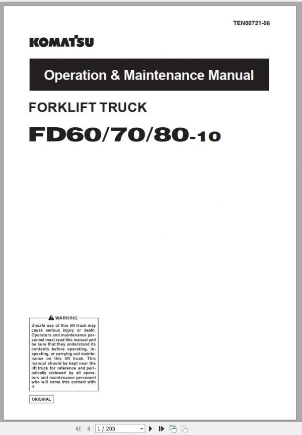 Komatsu Forklift Truck FD60 10 Operation Maintenance Manual TEN00721 06 1
