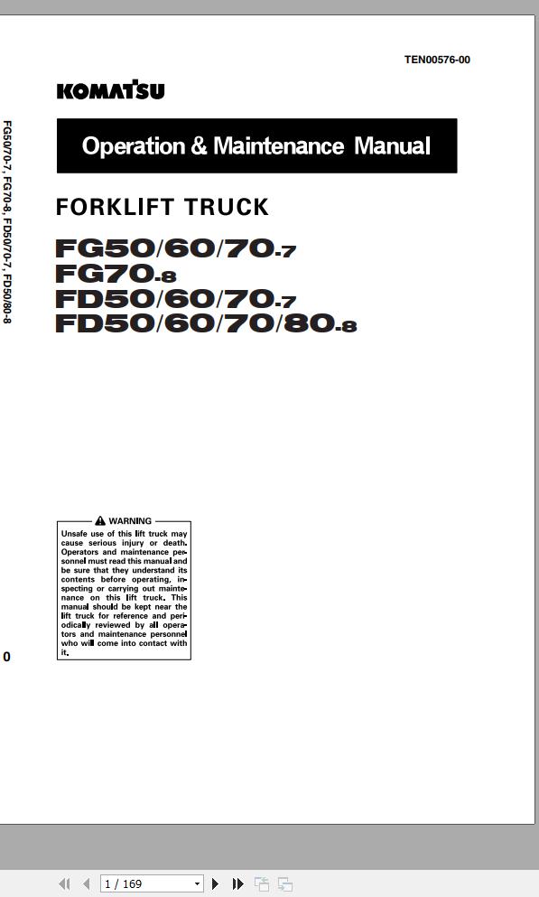 Komatsu Forklift Truck FD60E 7 Operation Maintenance Manual TEN00576 00 1