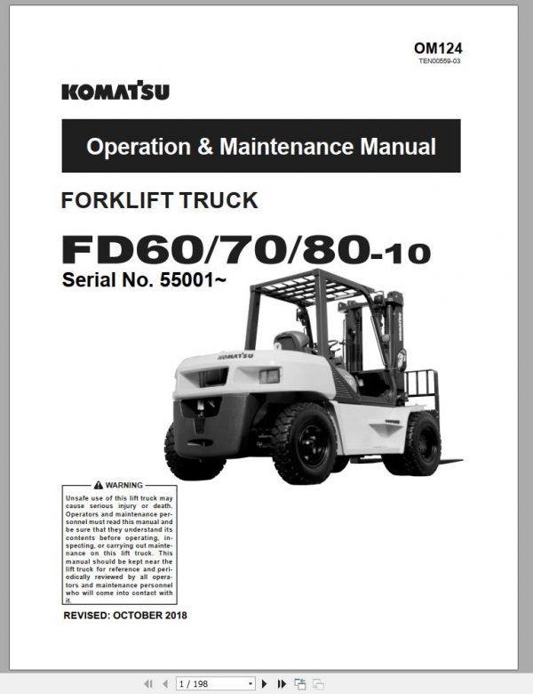 Komatsu Forklift Truck FD60T 10 Serial 55001 up Operation Maintenance Manual OM124 1