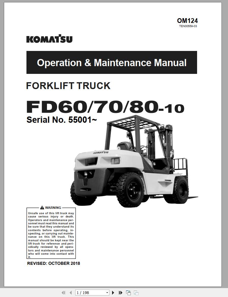 Komatsu Forklift Truck FD60T 10 Serial 55001 up Operation Maintenance Manual OM124 1