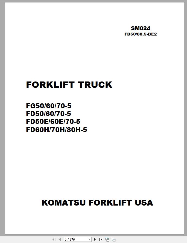 Komatsu Forklift Truck FD60T 5 Shop Manual SM024 1