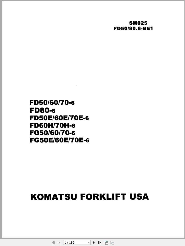 Komatsu Forklift Truck FD60T 6 Shop Manual SM025 1