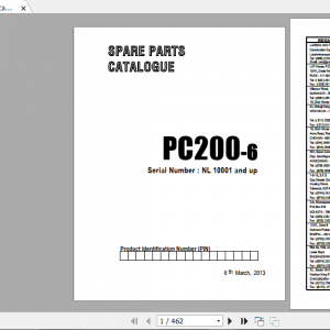 Komatsu Hydraulic Excavator PC200 6 PARTS BOOK 06 03 2013 KIPLINDPRBA0014 1