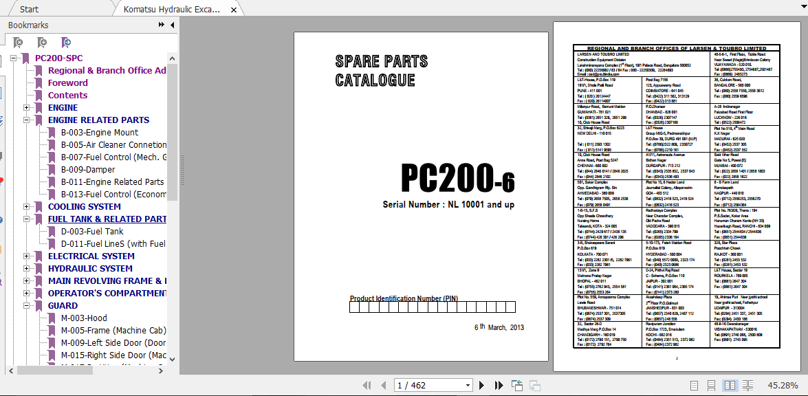 Komatsu Hydraulic Excavator PC200 6 PARTS BOOK 06 03 2013 KIPLINDPRBA0014 1