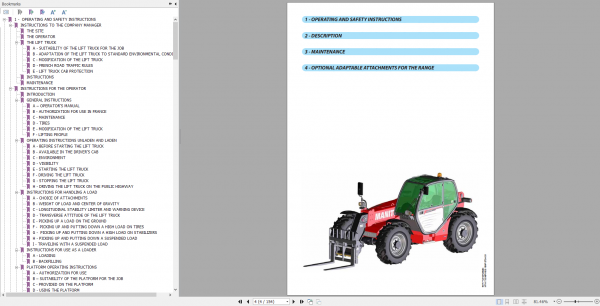 Manitou Telehandler MT X 733 Repair Manual Operators Manual and Part Manual 4