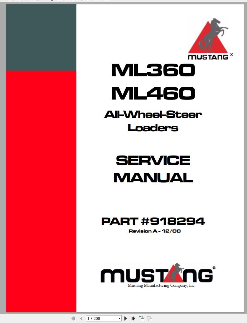 Mustang All Wheel Steer Loader ML360 ML460 Service Manual 918294A 12 1