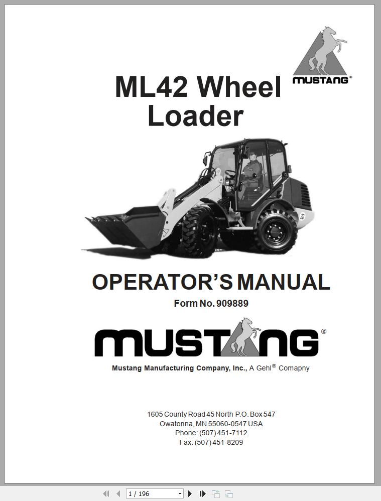 Mustang All Wheel Steer Loader ML42 Operators Manual 909889A 1
