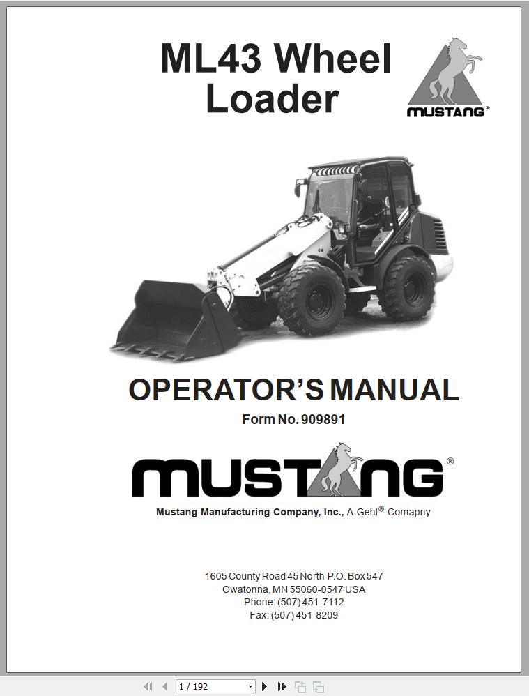 Mustang All Wheel Steer Loader ML43 Operators Manual 909891A 1