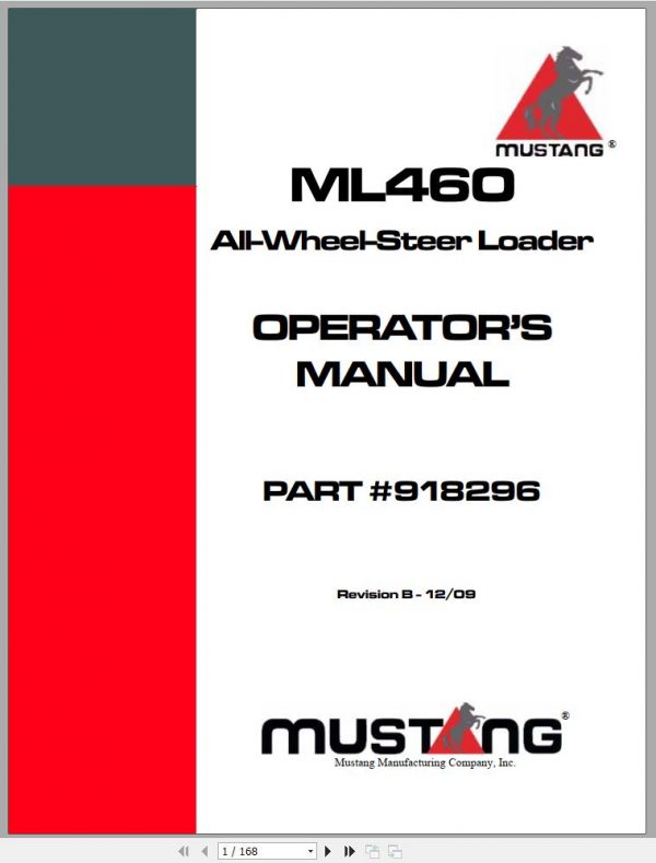 Mustang All Wheel Steer Loader ML460 Operators Manual 918296B 12 1