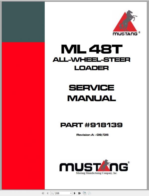 Mustang All Wheel Steer Loader ML48T Service Manual 918139 09 1