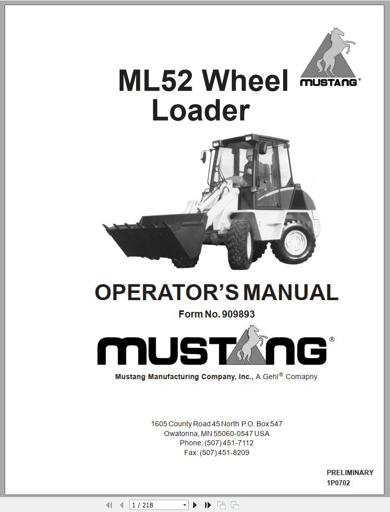 Mustang All Wheel Steer Loader ML52 Operators Manual 909893A 1
