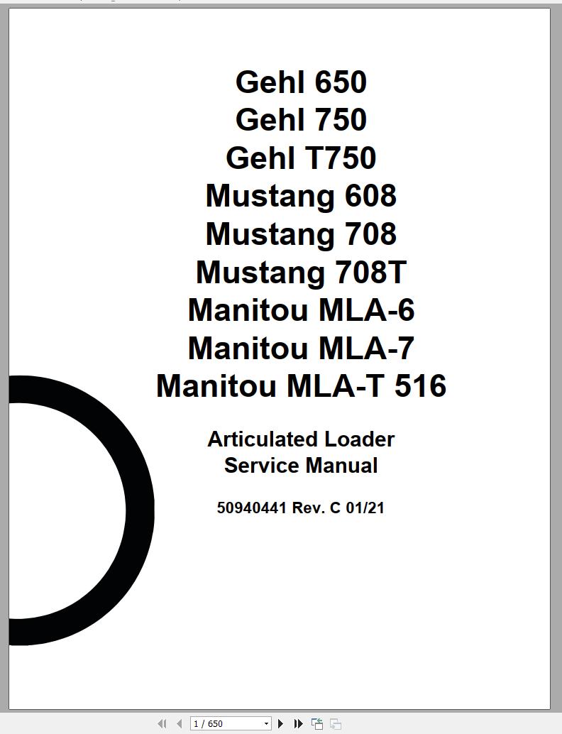 Mustang Articulated Loader 608 708 708T Service Manual 50940441C 01 1