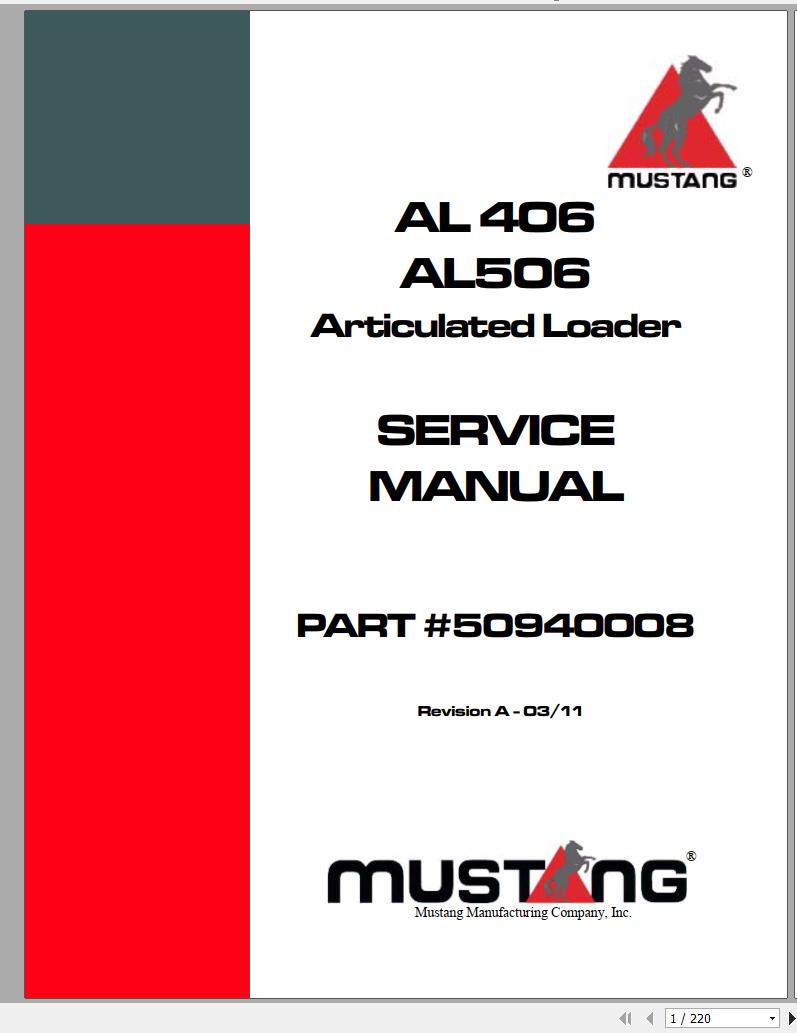 Mustang Articulated Loader AL406 AL506 Service Manual 50940008A 03 1