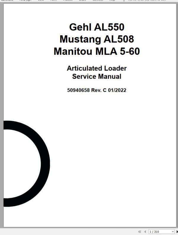 Mustang Articulated Loader AL550 AL508 MLA 5 60 Service Manual 50940658C 01 1