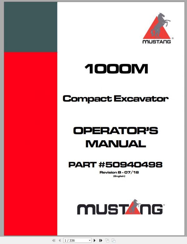 Mustang Compact Excavator 1000M Operators Manual 50940498B 07 1