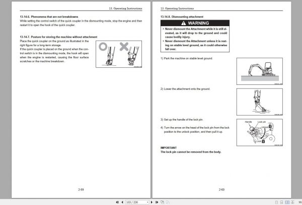 Mustang Compact Excavator 270Z 350Z S.N 00700 and Before Operators Manual 50940102A 06 2