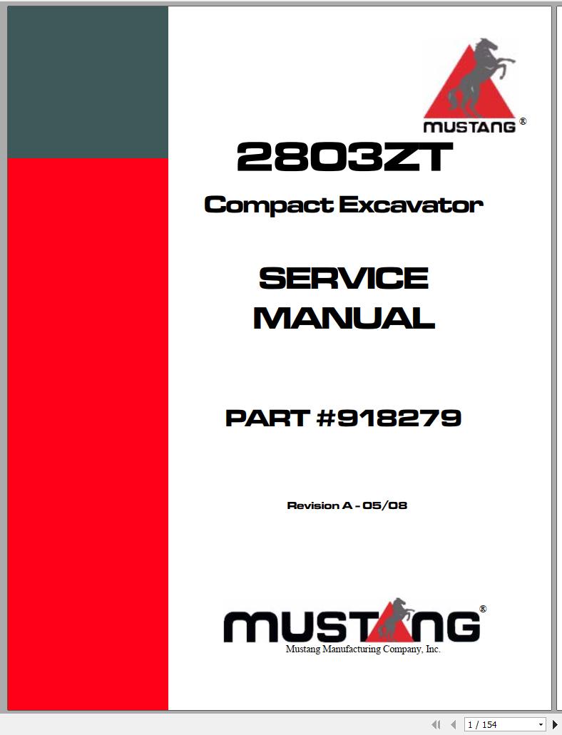Mustang Compact Excavator 2803ZT Service Manual 918279A 05 1