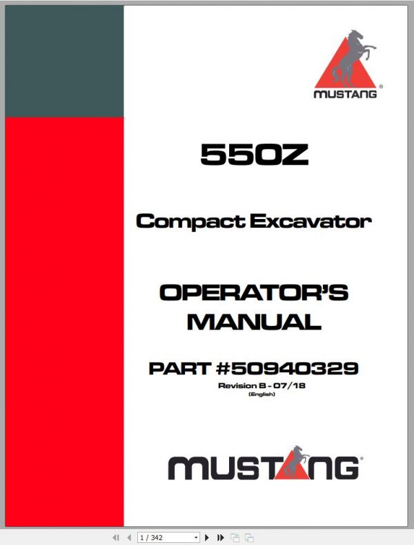 Mustang Compact Excavator 550Z Operators Manual 50940329B 07 1