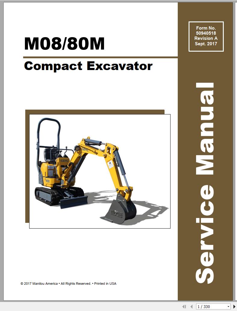 Mustang Compact Excavator M08 80M Service Manual 50940518A 09 1