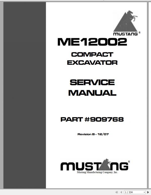 Mustang Compact Excavator ME12002 Service Manual 909768B 12 1