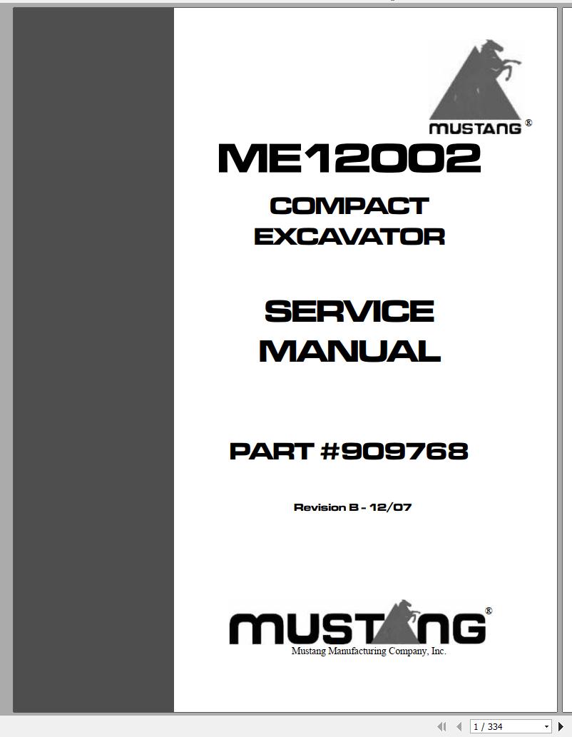 Mustang Compact Excavator ME12002 Service Manual 909768B 12 1
