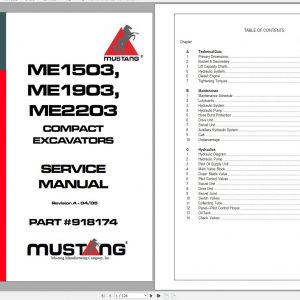 Mustang Compact Excavator ME1503 ME1903 ME2203 Service Manual 918174 04 1