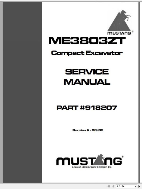 Mustang Compact Excavator ME3803Z Service Manual 918207 08 1