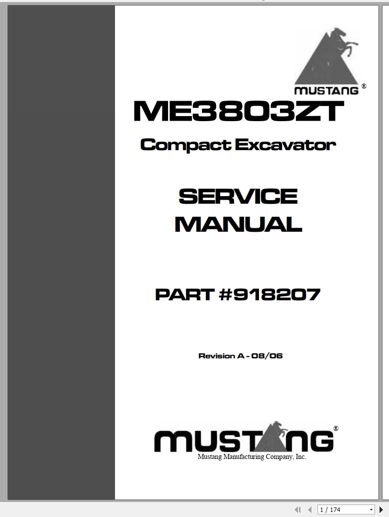 Mustang Compact Excavator ME3803Z Service Manual 918207 08 1