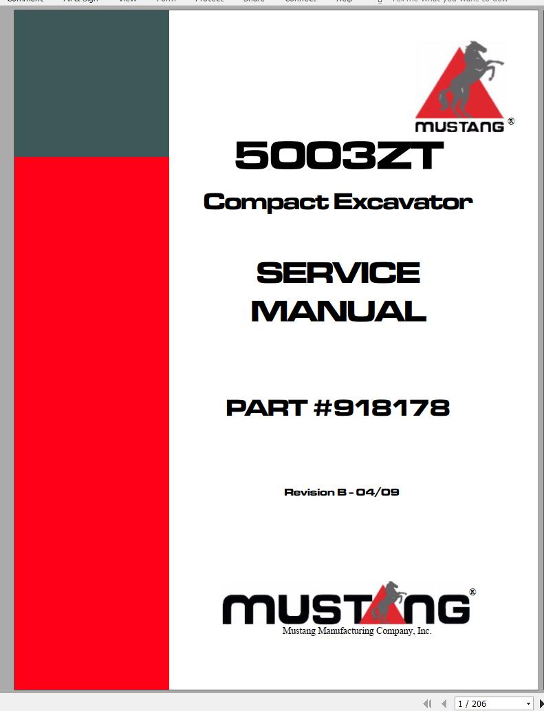 Mustang Compact Excavator ME5003ZT Service Manual 918178B 04 1