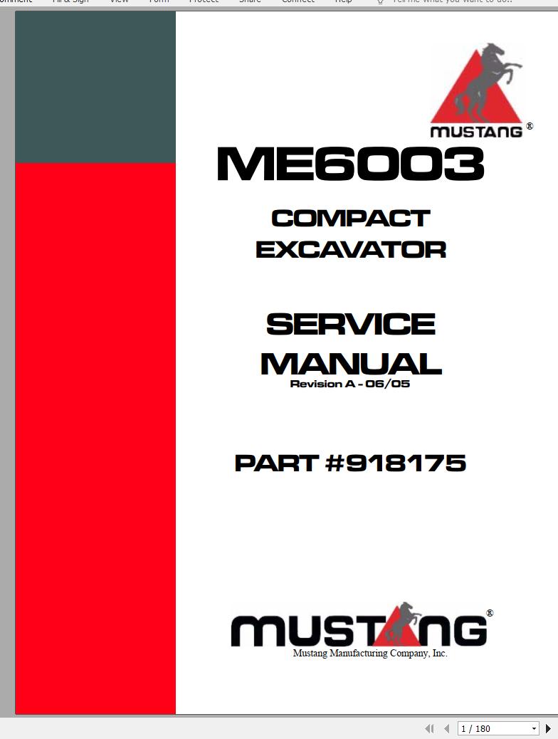 Mustang Compact Excavator ME6003 Service Manual 918175 06 1