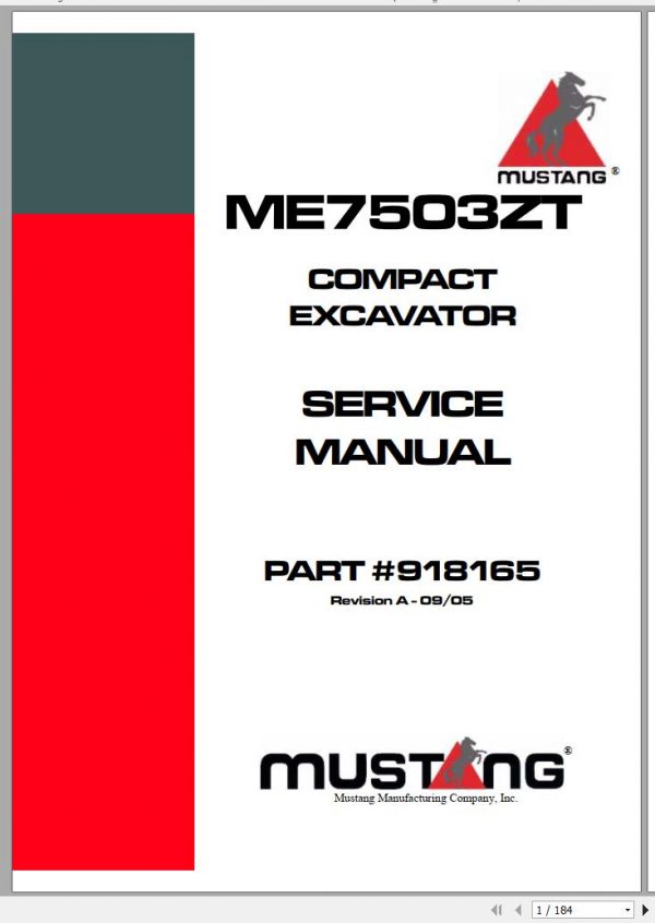 Mustang Compact Excavator ME7503ZT Service Manual 918165 09 1