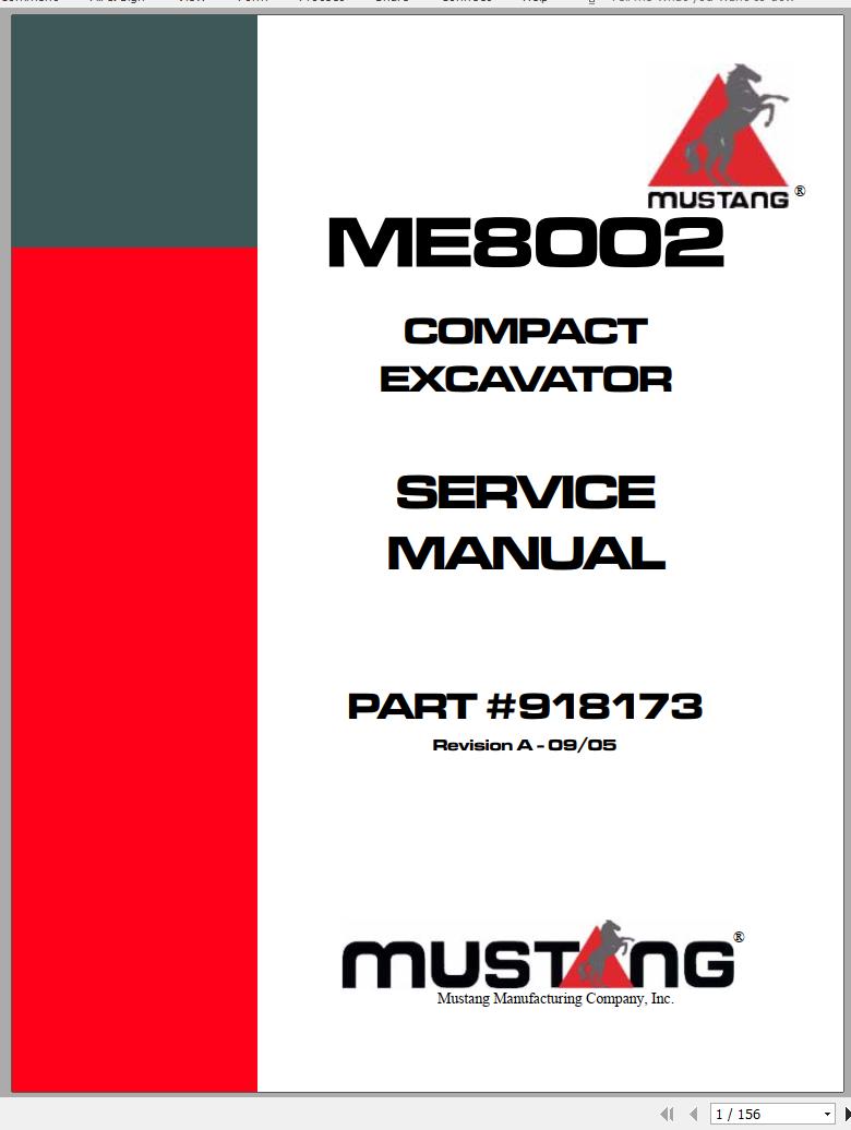 Mustang Compact Excavator ME8002 Service Manual 918173 09 1