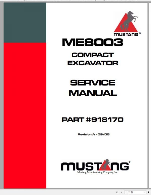 Mustang Compact Excavator ME8003 Service Manual 918170 09 1