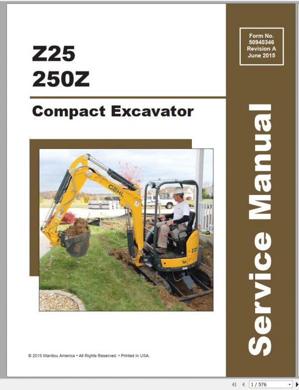 Mustang Compact Excavator Z25 250Z Service Manual 50940346A 06 1