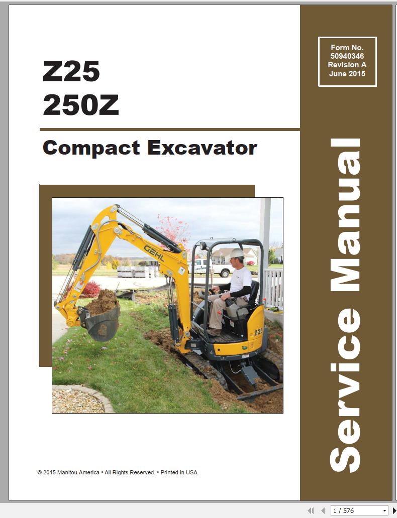 Mustang Compact Excavator Z25 250Z Service Manual 50940346A 06 1