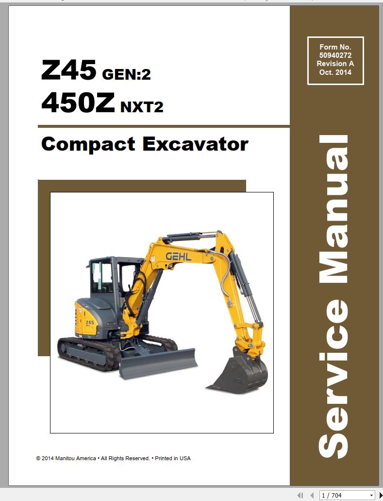 Mustang Compact Excavator Z45 Gen2 450Z NXT2 SN 00701 Up Service Manual 50940272A 10 1