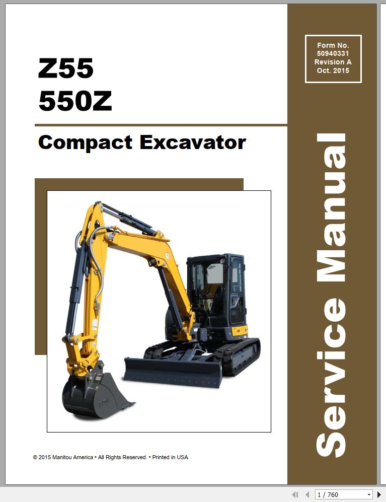 Mustang Compact Excavator Z55 550Z Service Manual 50940331A 10 1