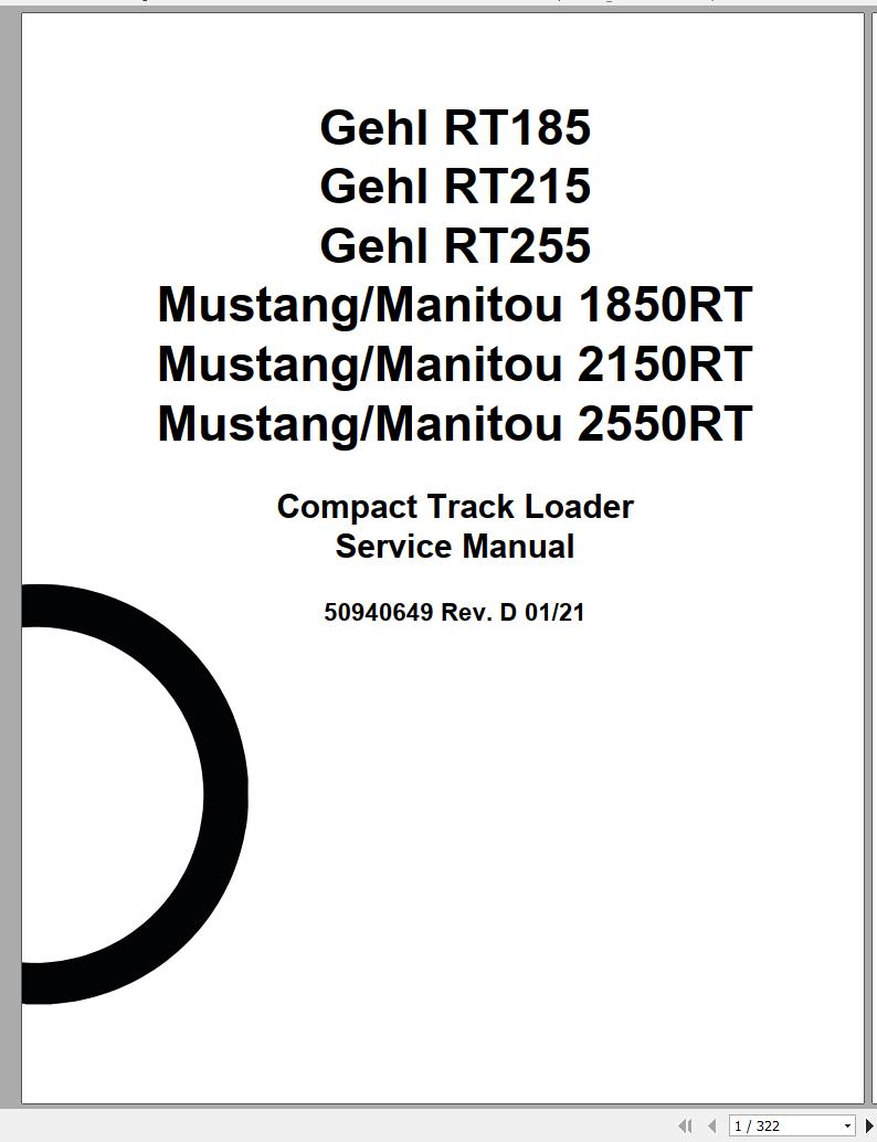 Mustang Compact Track Loader 1850RT 2150RT 2550RT Service Manual 50940649D 01 1