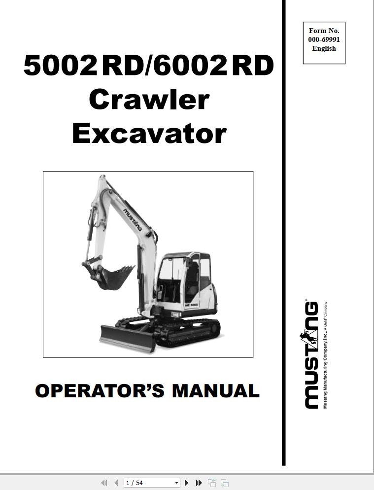 Mustang Crawler Excavator 5002RD 6002RD Operators Manual 000 69991A 1