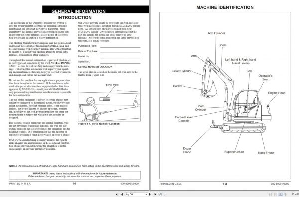 Mustang Crawler Excavator 5002RD 6002RD Operators Manual 000 69991A 2