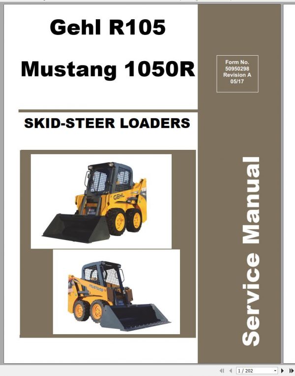 Mustang Skid Steer Loader 1050R R105 Service Manual 50950298A 05 1